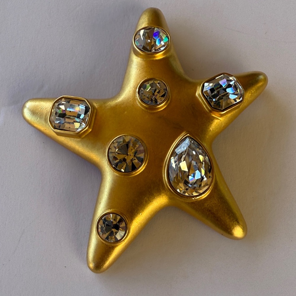 Kenneth Jay Lane Gold Star Brooch with Crystal Accents
